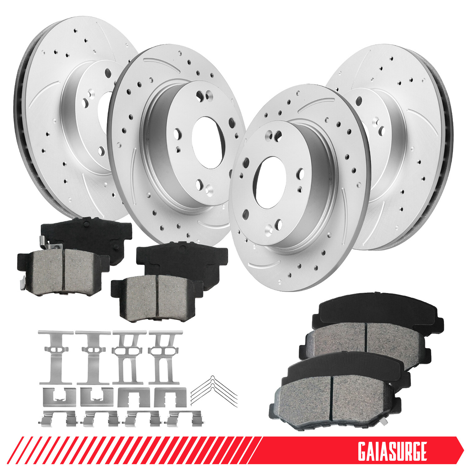 Front Rear Drilled Brake Rotors and Brake Pads Kits for 13-15 Civic ILX Civic
