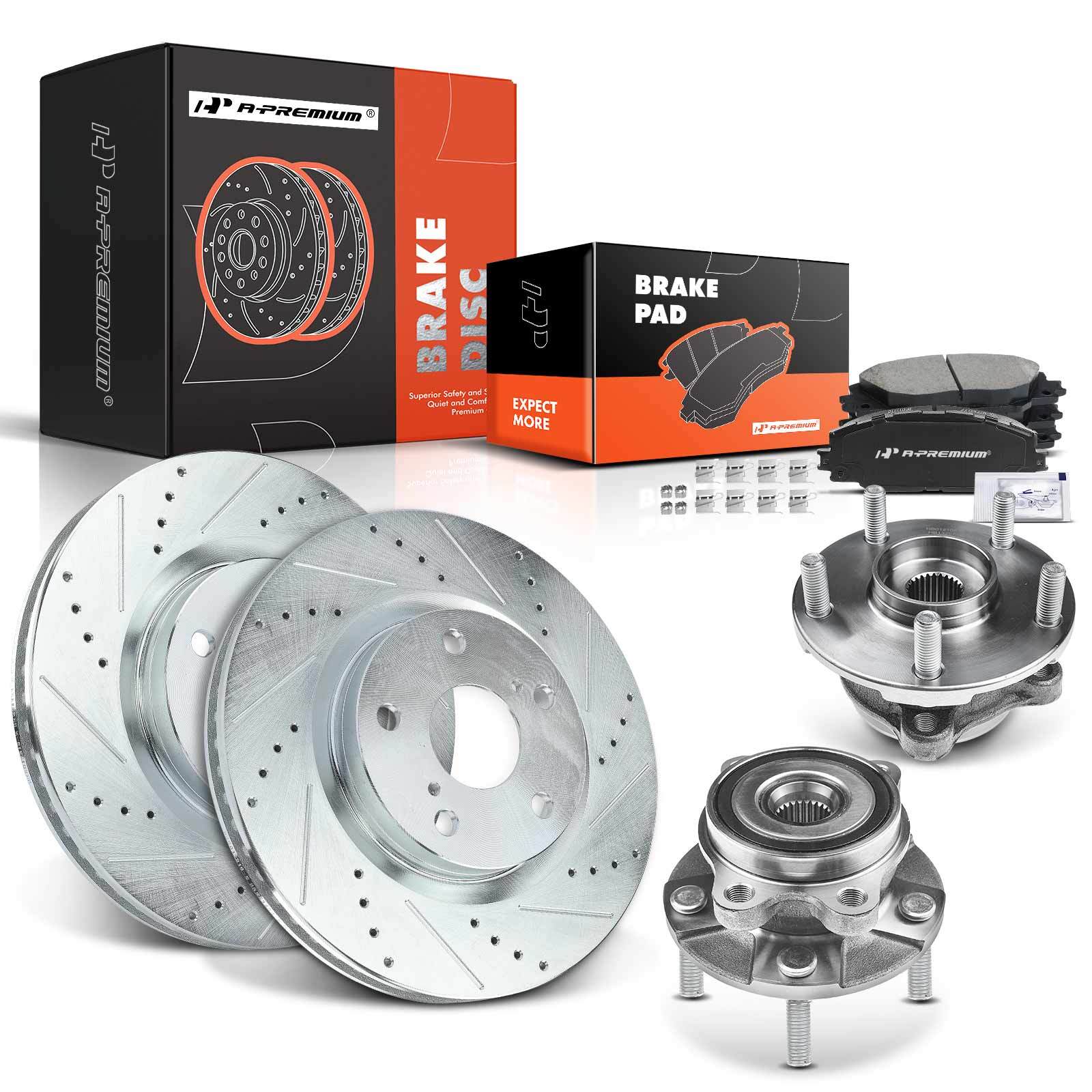 A-Premium Drilled Rotor & Brake Pads + Wheel Hub Front for Toyota RAV4 Scion tC