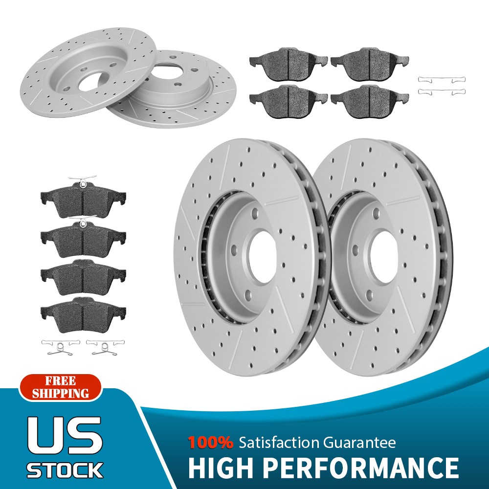 Front Rear Disc Rotors & Ceramic Brake Pads Kit for 2012 2013 2014-18 Ford Focus