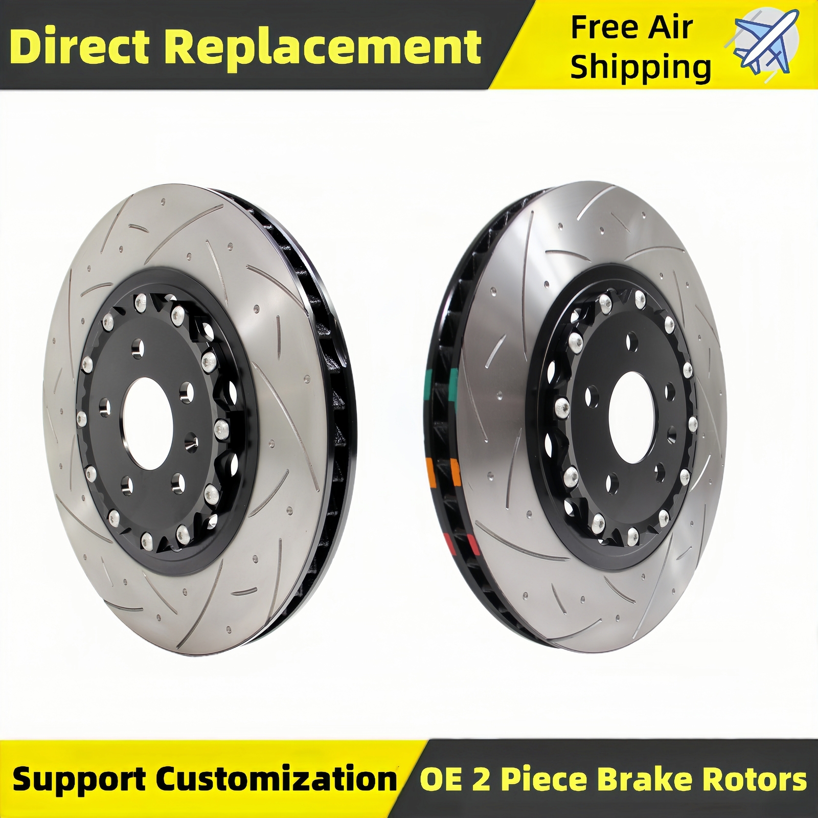 Front Disc 2 Pieces Floating Slotted Brake Rotors for W211 E55 AMG R230 SL55 AMG