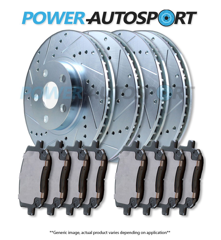 (FRONT + REAR) POWER DRILLED SLOTTED PLATED BRAKE ROTORS + CERAMIC PADS 56737PK