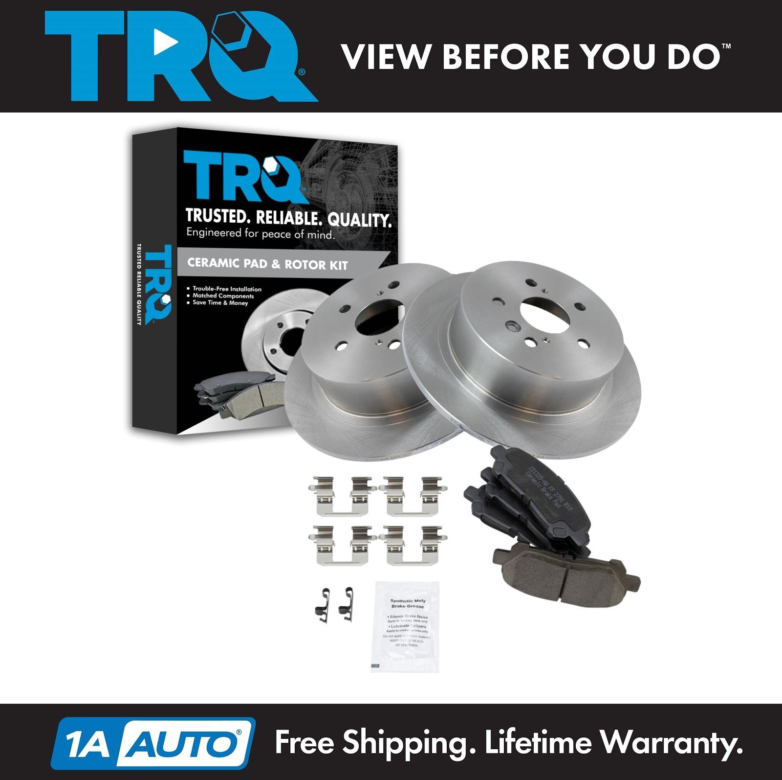 TRQ Rear Premium Posi Ceramic Brake Pads & Rotor Kit for Toyota Highlander SUV