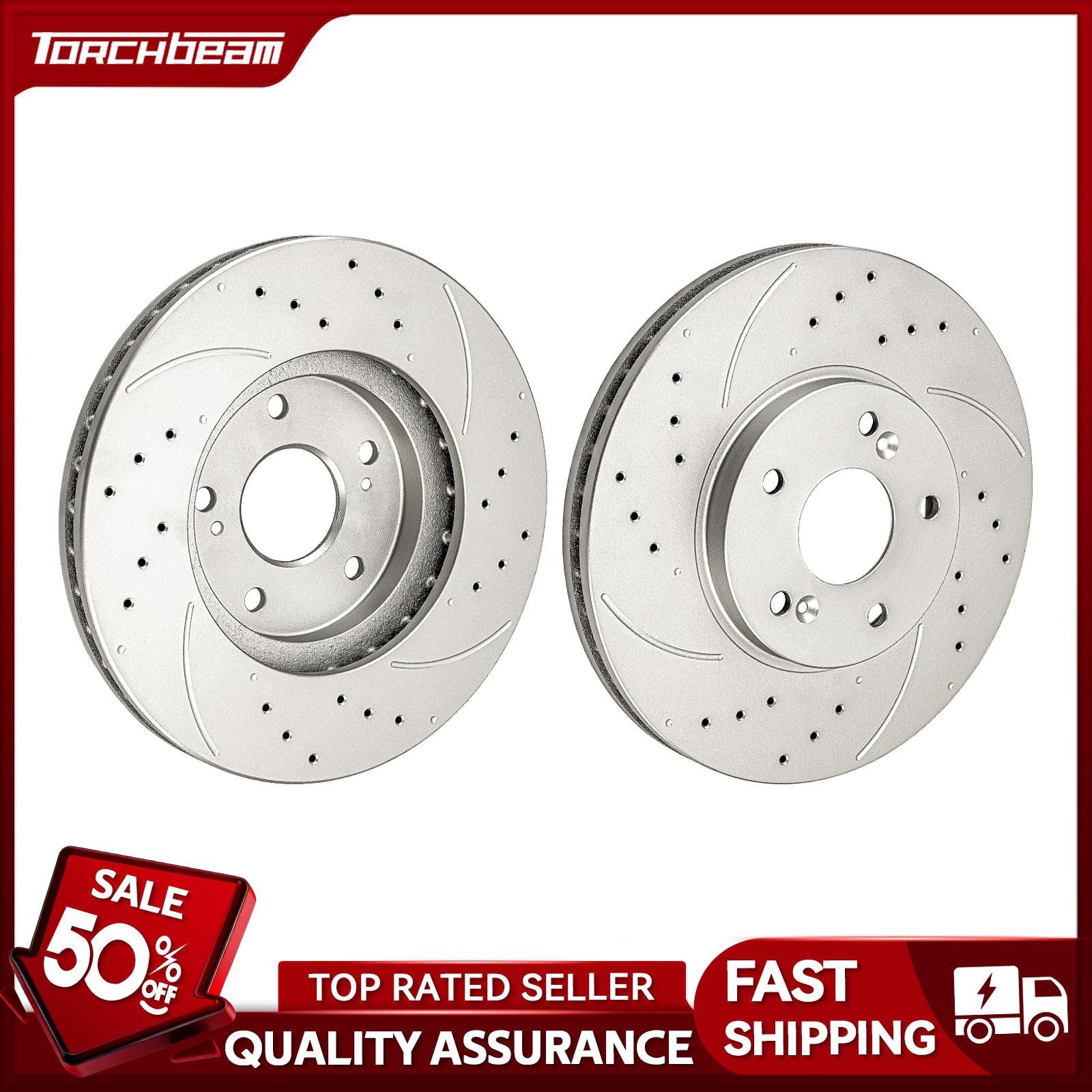 2x Front Drilled Slotted Disc Brake Rotors For 2008-2009 Honda Accord 2.4L L4