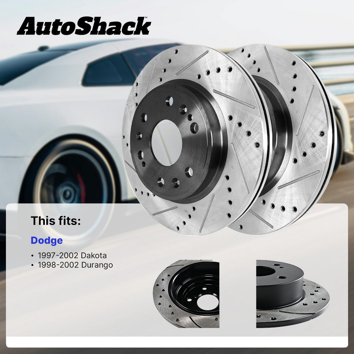 Front Drilled Slotted Brake Rotors Black Pair 2 for Dodge Dakota Durango 5.9L V8