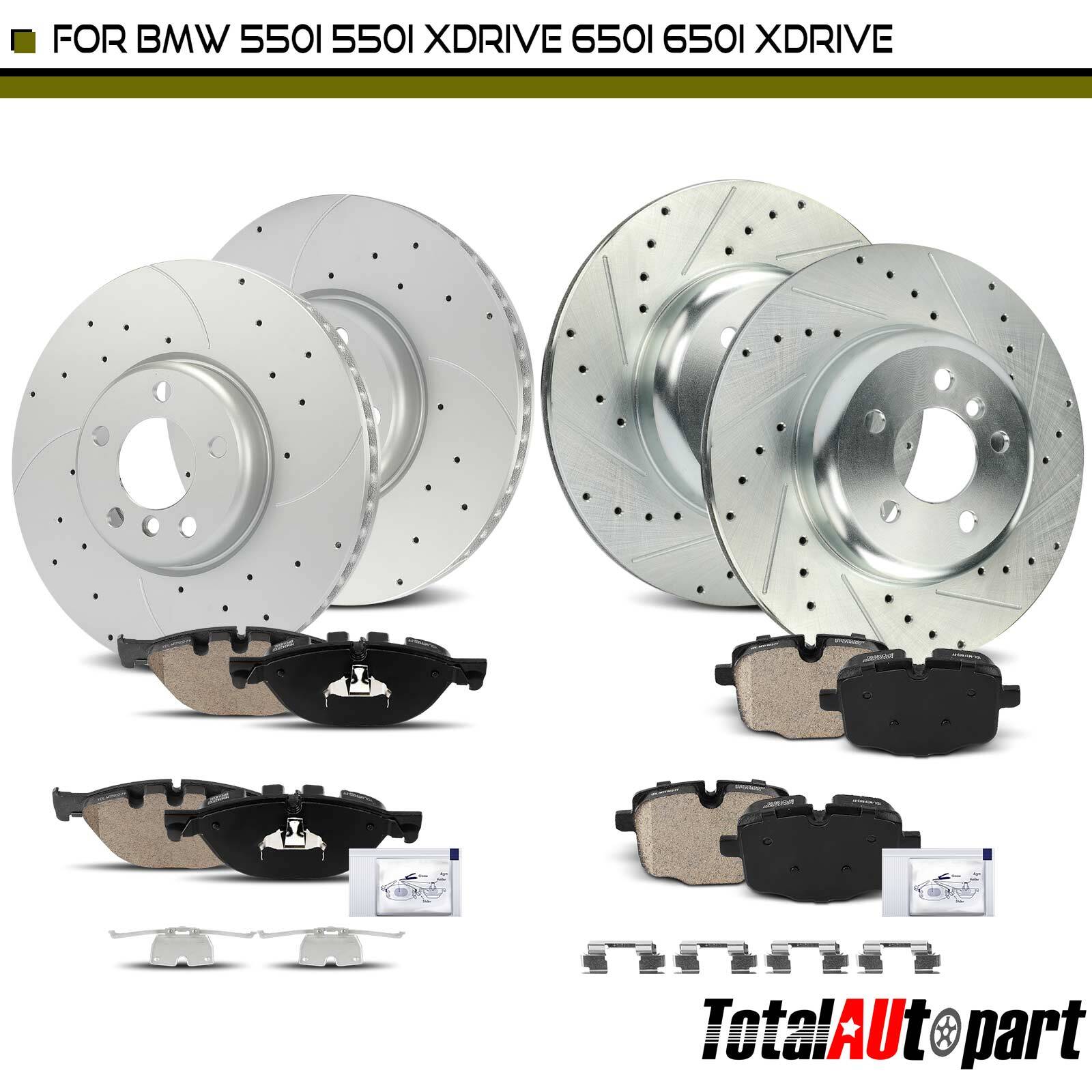 Drilled Brake Rotor & Ceramic Brake Pad for BMW 550i F10 11-16 650i Front & Rear