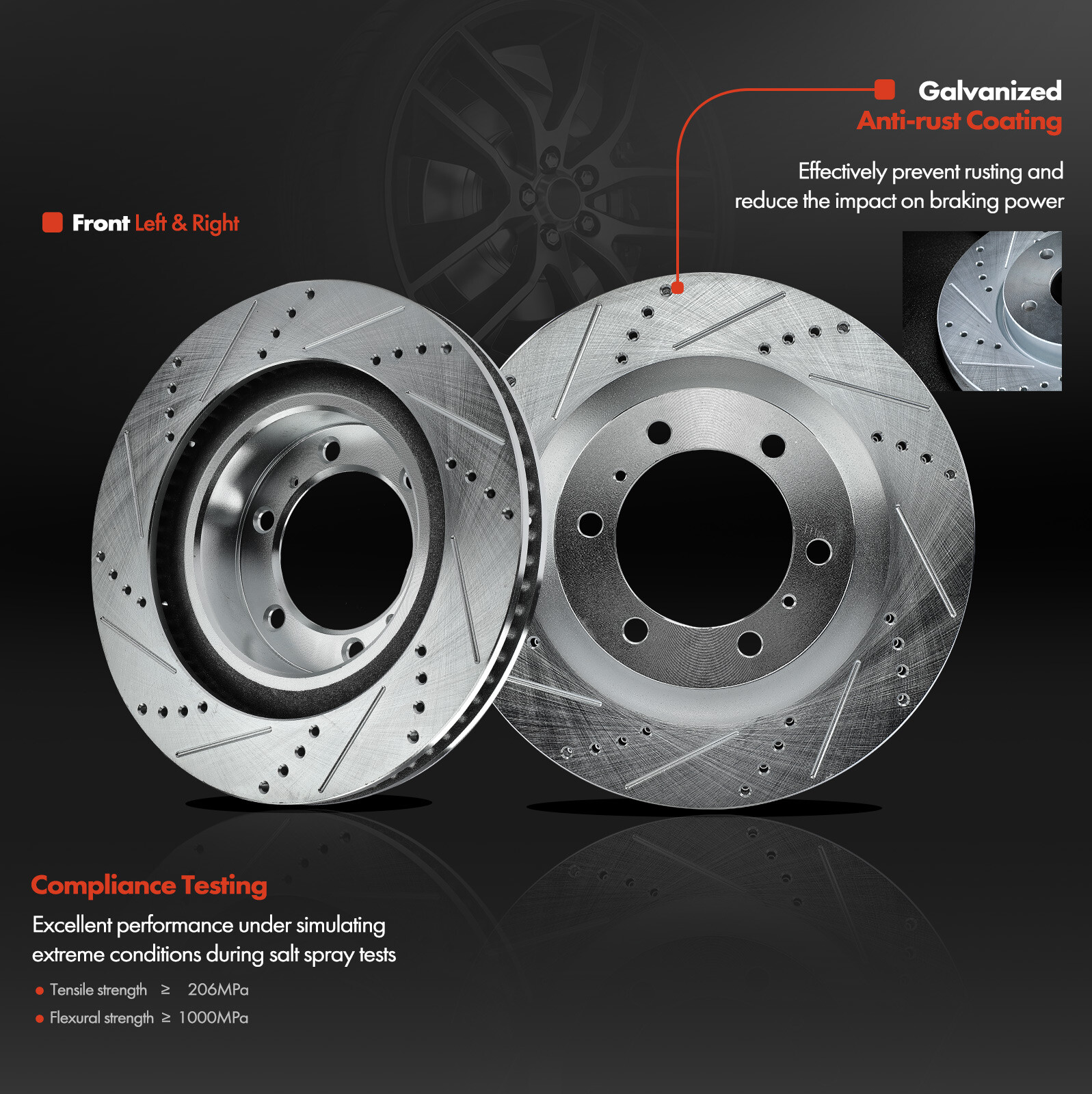 Front & Rear Drilled Brake Rotors & Brake Pads for Toyota 4Runner 10-20 Lexus