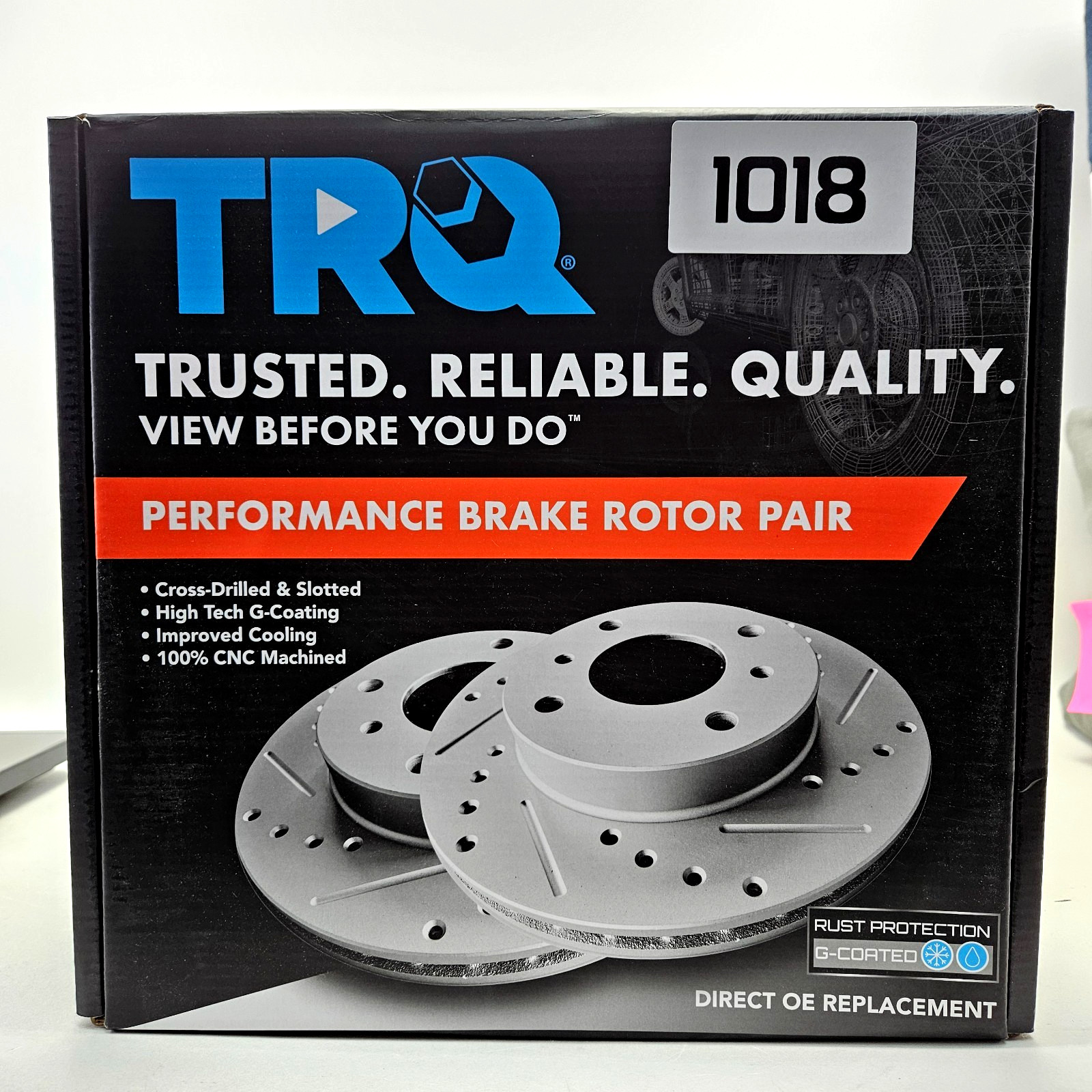 TRQ BRA46756 Rear Brake Rotors Set G-Coated Slotted X Drilled for Lexus Toyota
