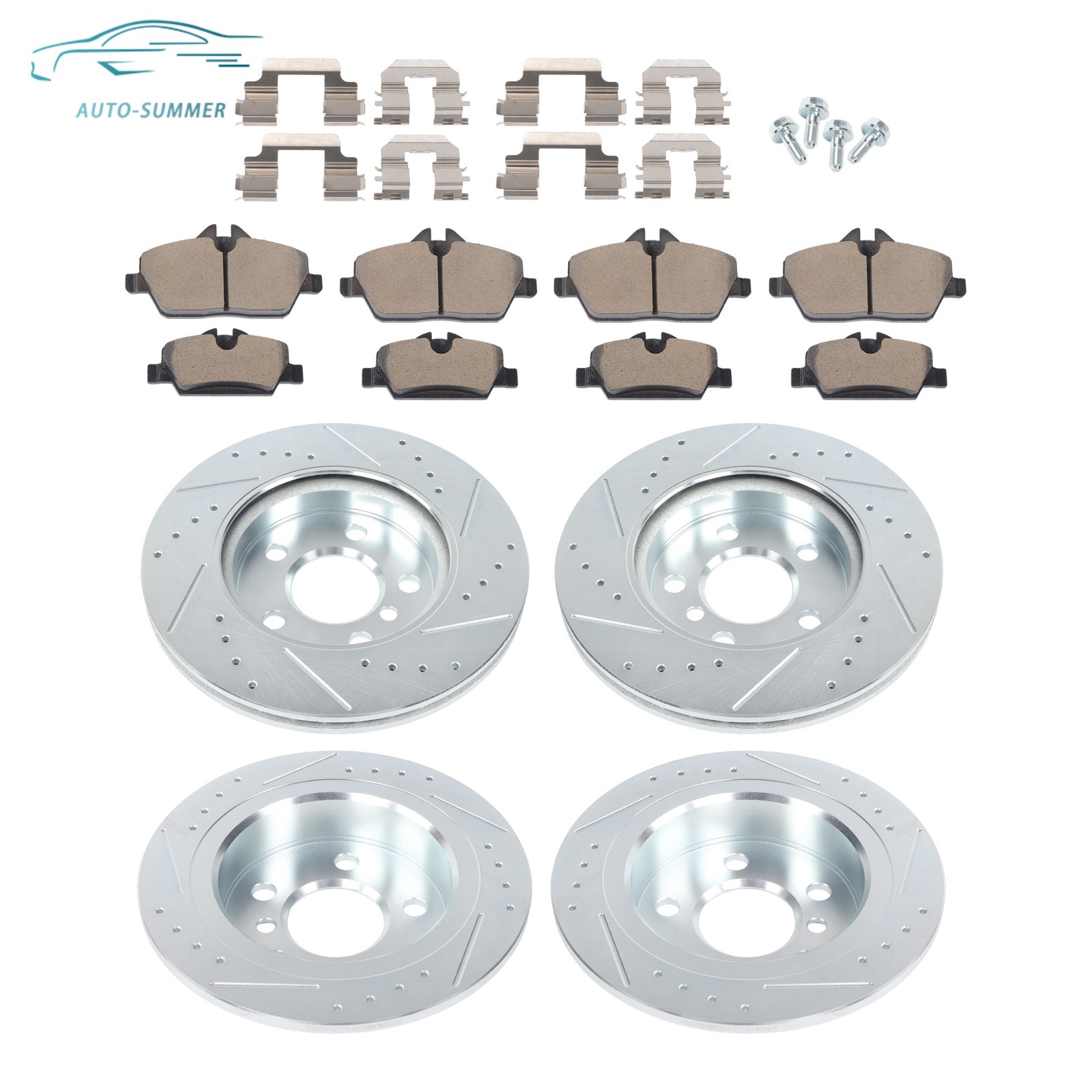 Front Rear Drilled Brake Rotor & Brake Pads For Mini Cooper F56/ F57 15-16 L3