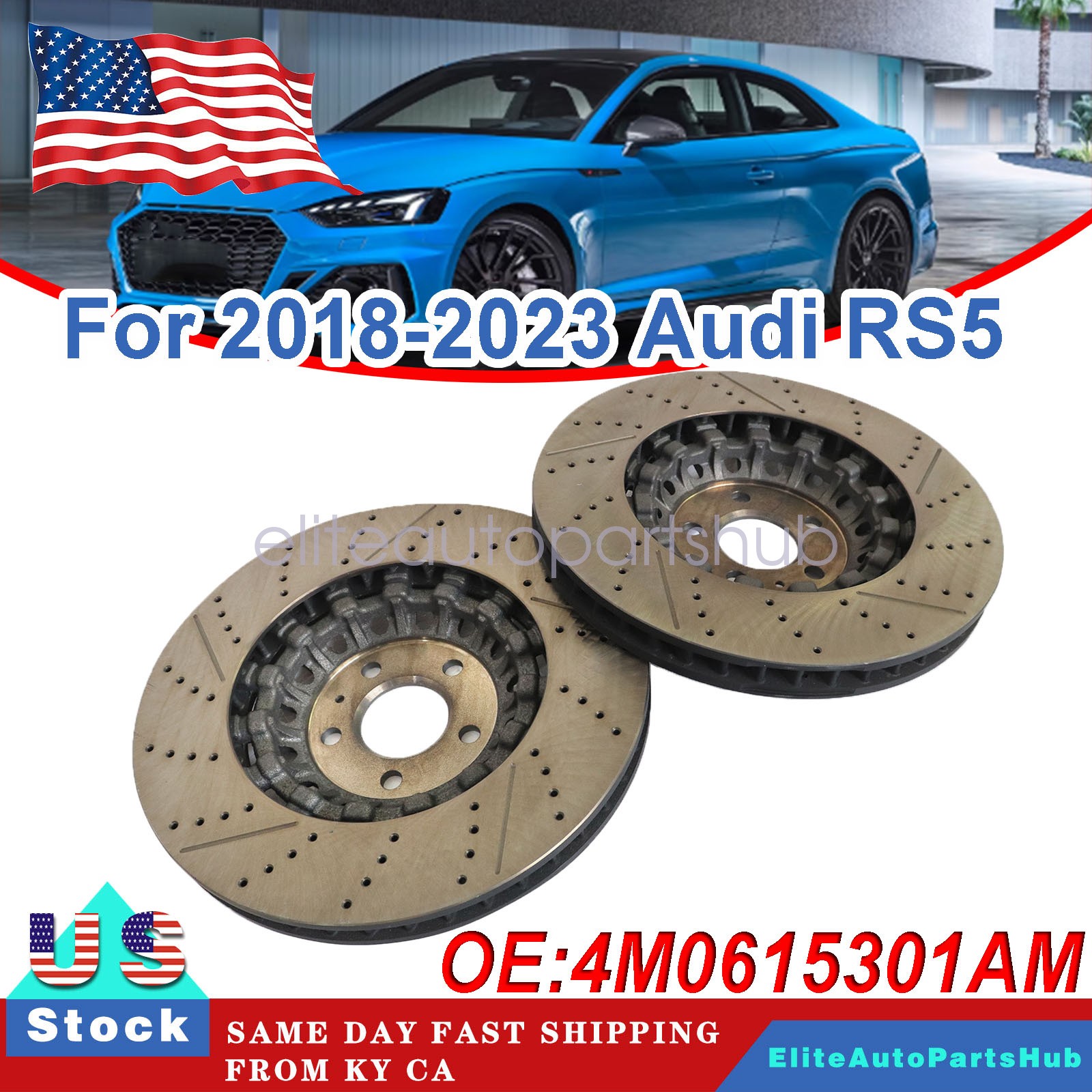 2Pcs Front 375mm Drilled Brake Disc Rotors RH＆LH Fits For 2018-2023 Audi RS5