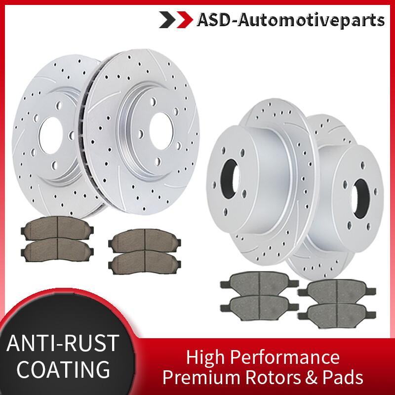 Front & Rear Drilled Rotors + Brake Pads for Chevy Malibu Cobalt Pontiac G6 ION