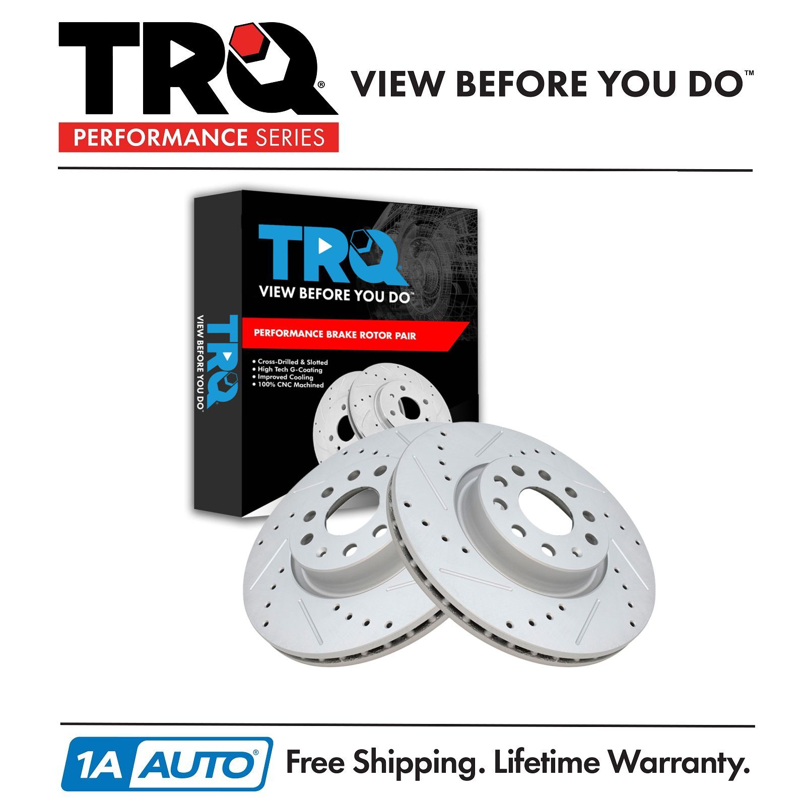 TRQ Performance Brake Rotor Drilled Slotted Front Coated Pair for VW 312MM