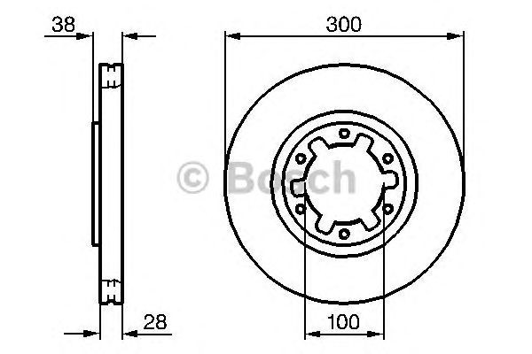 Bosch Brake Disc Single Diameter 300mm Centering Diameter 100mm Vented 28mm 0986