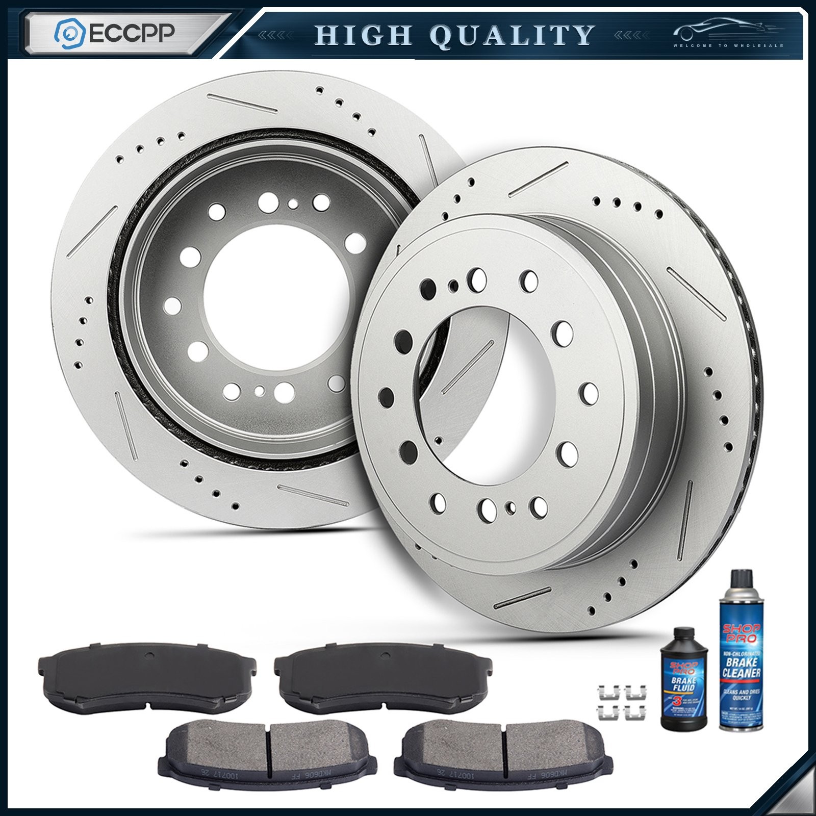 Rear Brake Discs Rotors Slot Drill Ceramic Pads For 2010-2014 Toyota FJ Cruiser