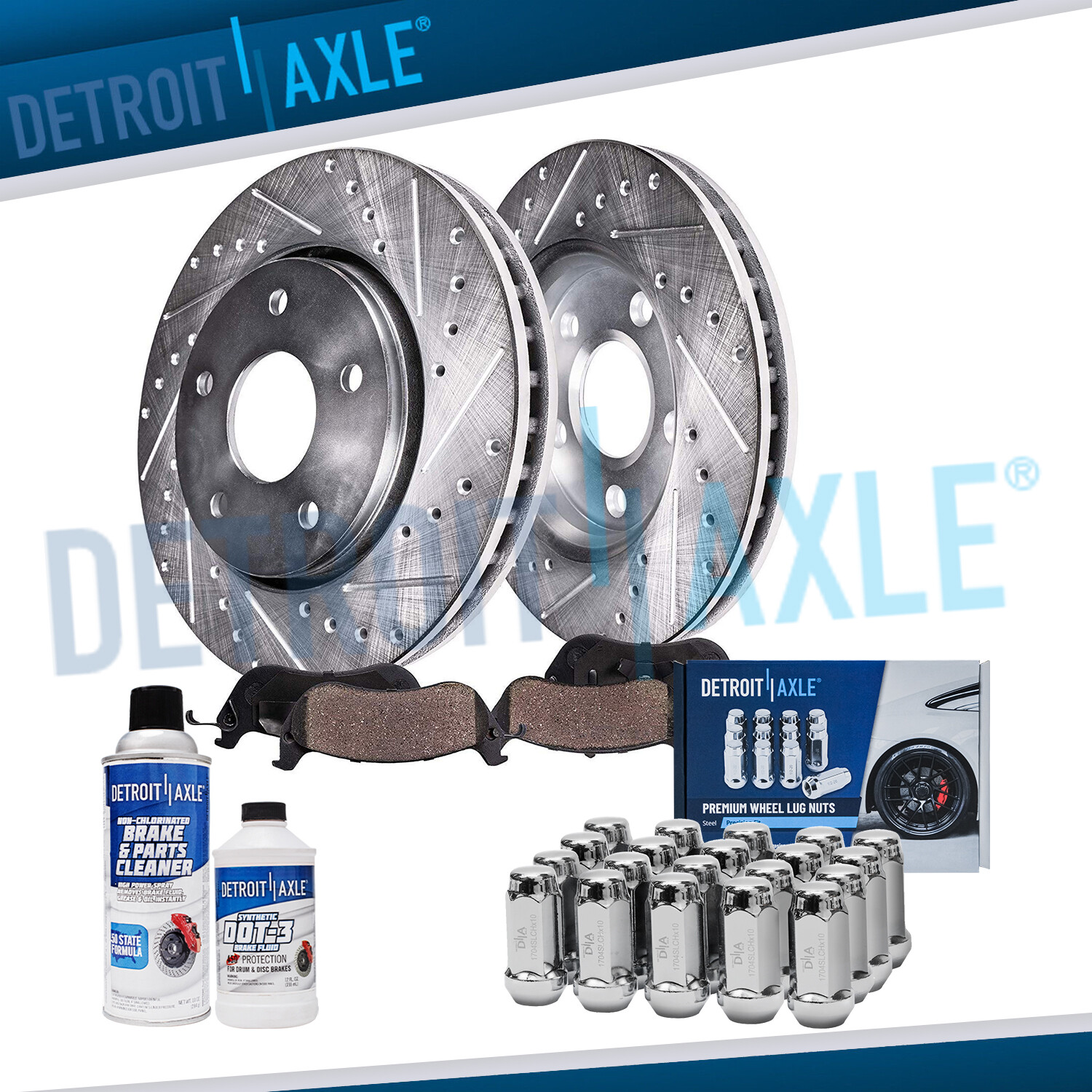 Front Drilled Rotors Brake Pads +20pc Lug Nuts for 2002-2005 Explorer Sport Trac