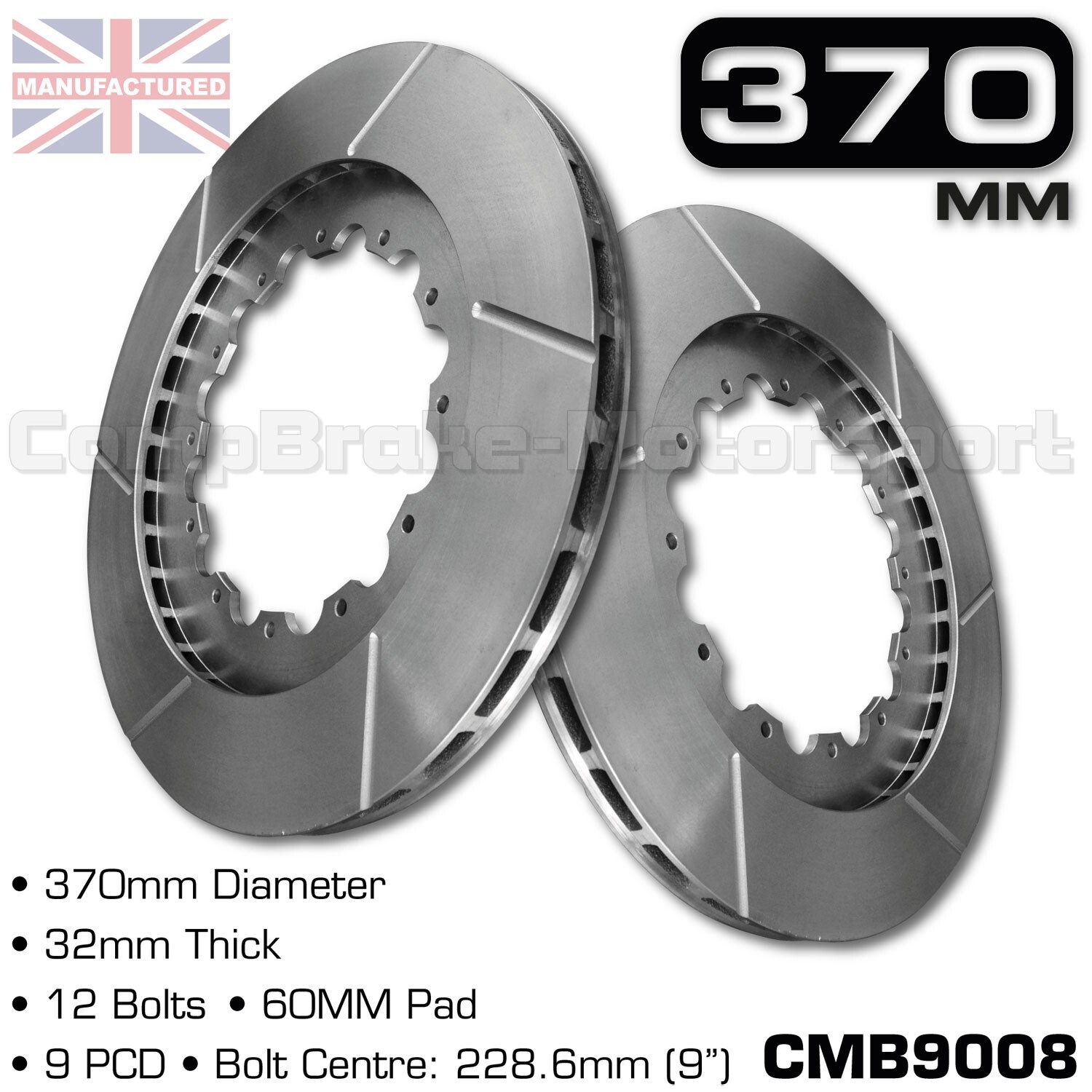 BRAKE DISCS / ROTOR 370MM X 32MM 12 BOLT (60MM PAD) 9″ PCD – PAIR