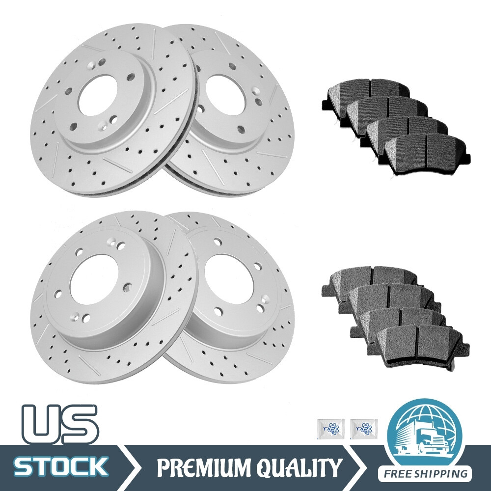Front & Rear Drilled Rotors Ceramic Pads for Hyundai Elantra Veloster Kia Forte5