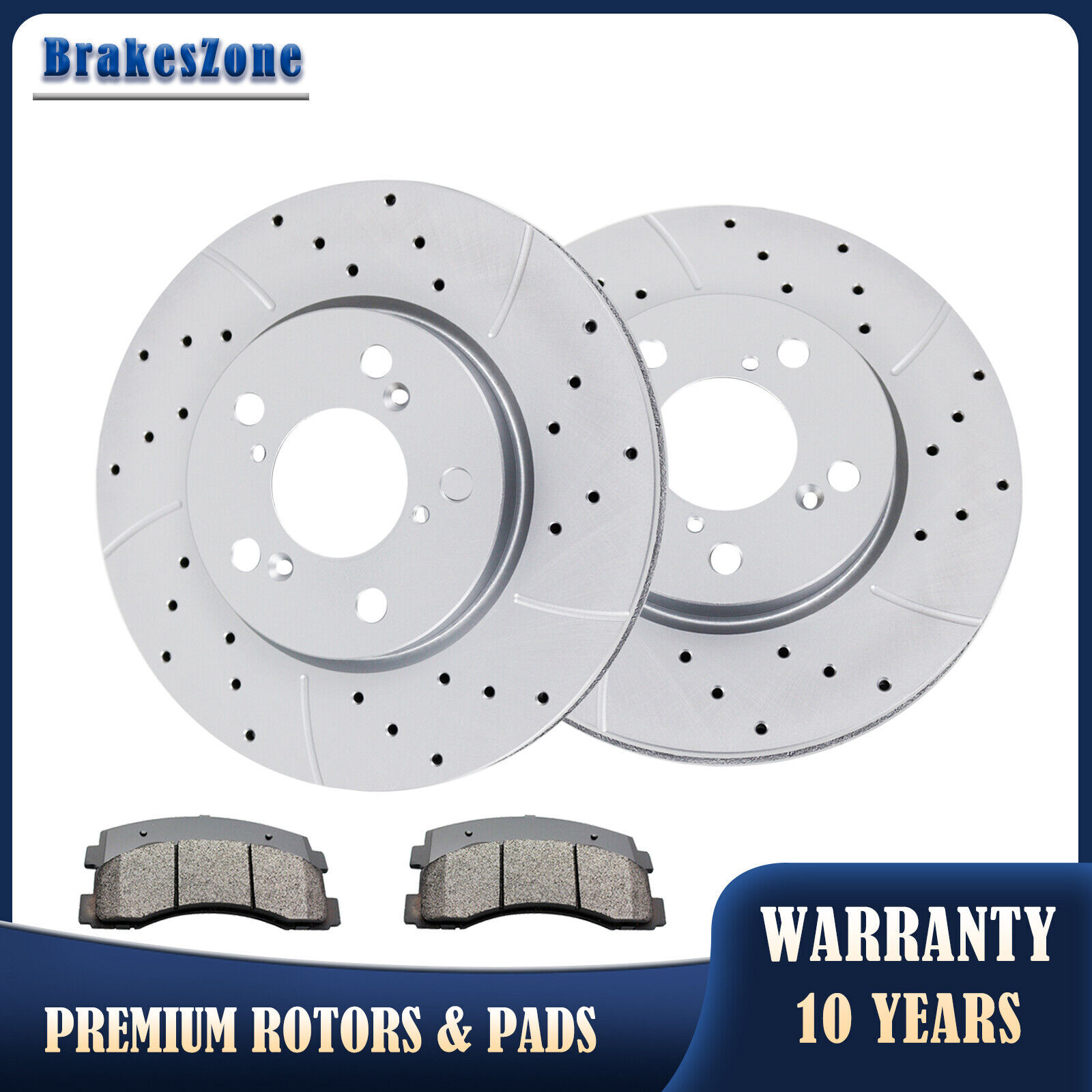 Front Brake Rotors and Pads fit for 3.5L Honda Odyssey 2005-2010 Drilled Brakes