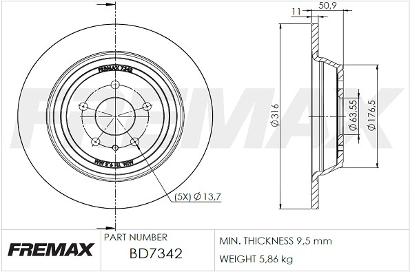 Fremax BD-7342 Brake Disc for Ford, Ford USA