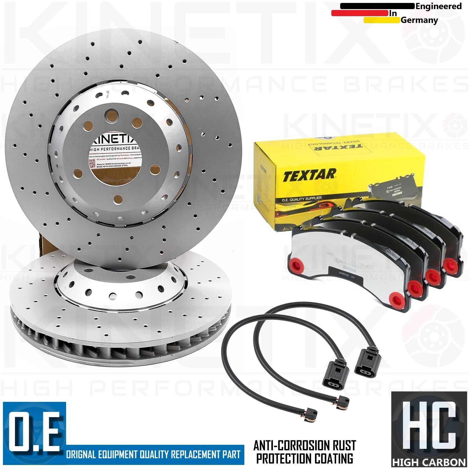 FOR PORSCHE CAYENNE 4.8 GTS 2012- FRONT BRAKE DISCS TEXTAR PADS SENSORS 390mm
