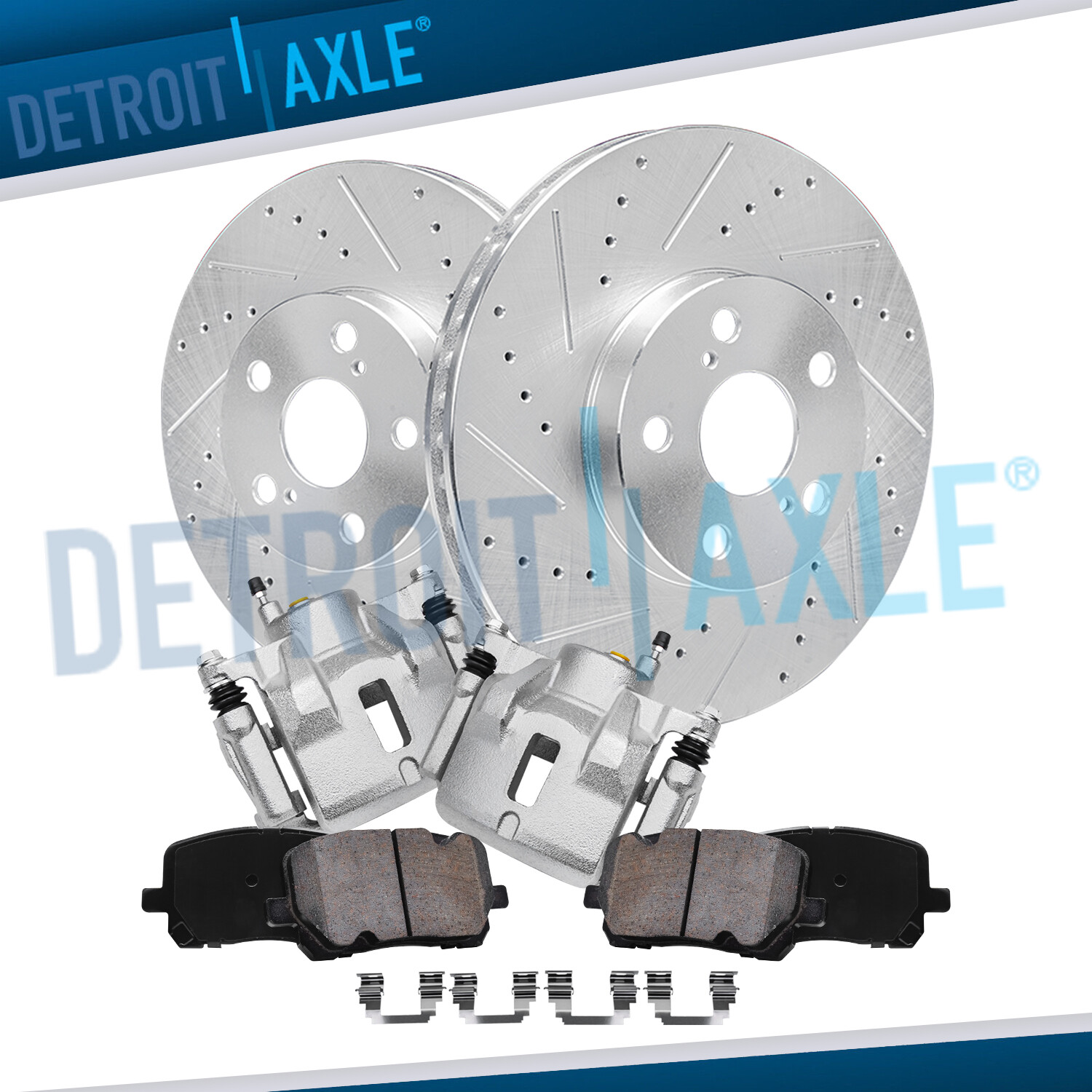 Front Drilled Rotors + Calipers & Brake Pads for 2003-2008 Corolla Matrix Vibe