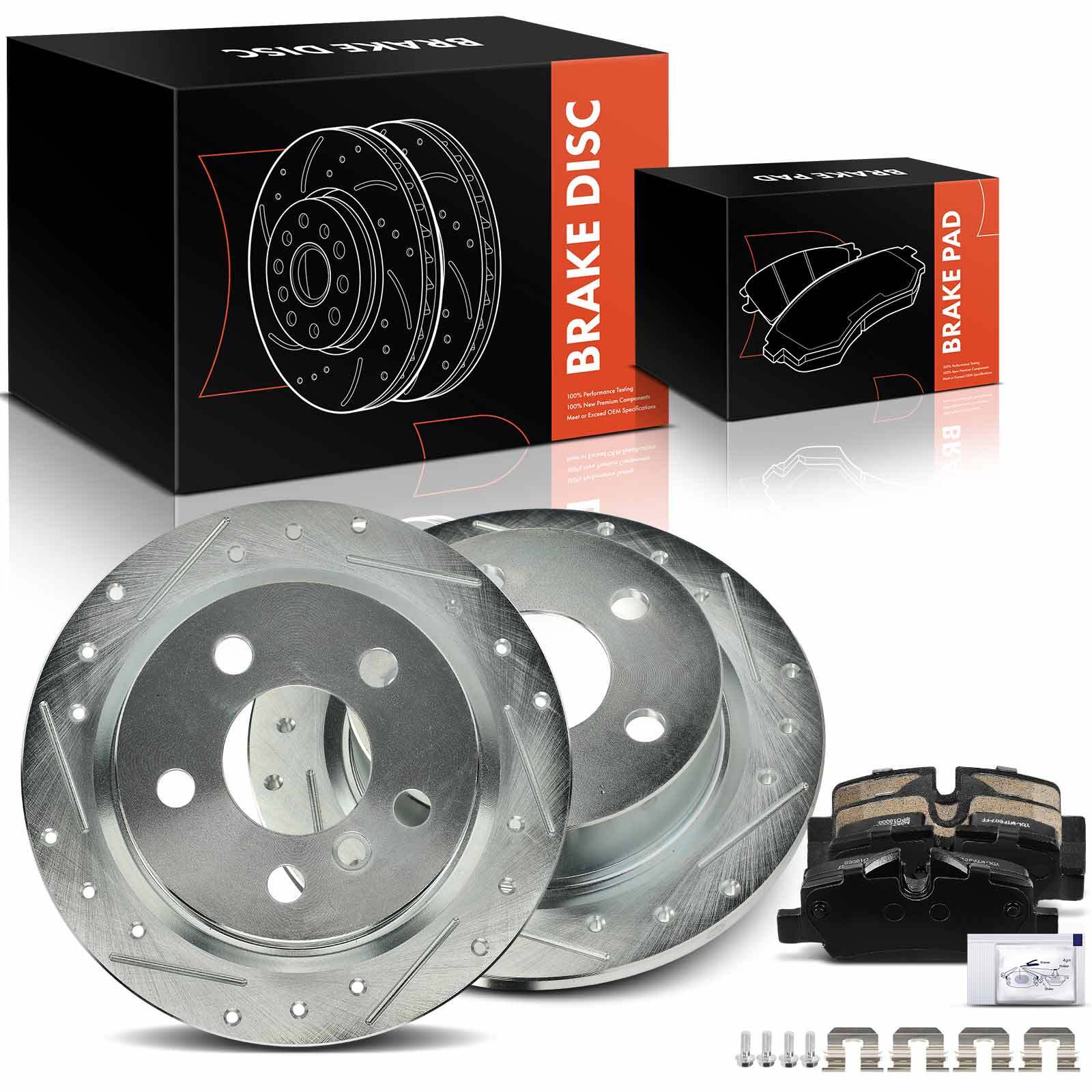 Rear Drilled Brake Rotors + Brake Pads for Mini Cooper 2015-2019 L3 1.5L L4 2.0L
