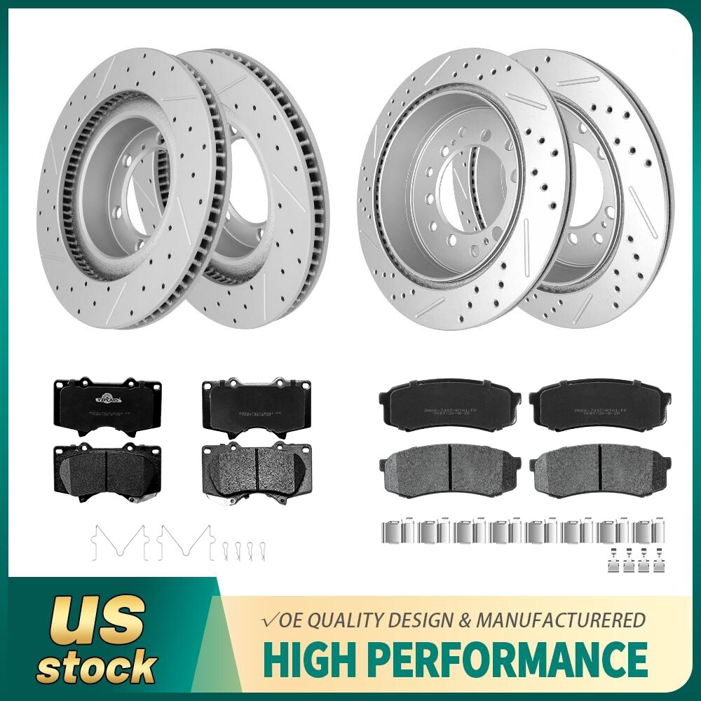 Front Rear Drilled Rotors+Brake Pads for 2010-2020 Toyota 4Runner Lexus GX460
