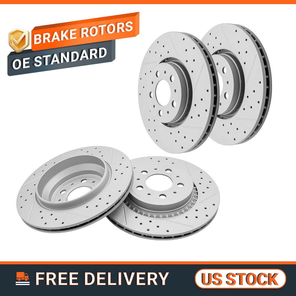 For 2003-2013 2014 Volvo XC90 Front Rear Drilled Slotted Disc Brake Rotors Pair