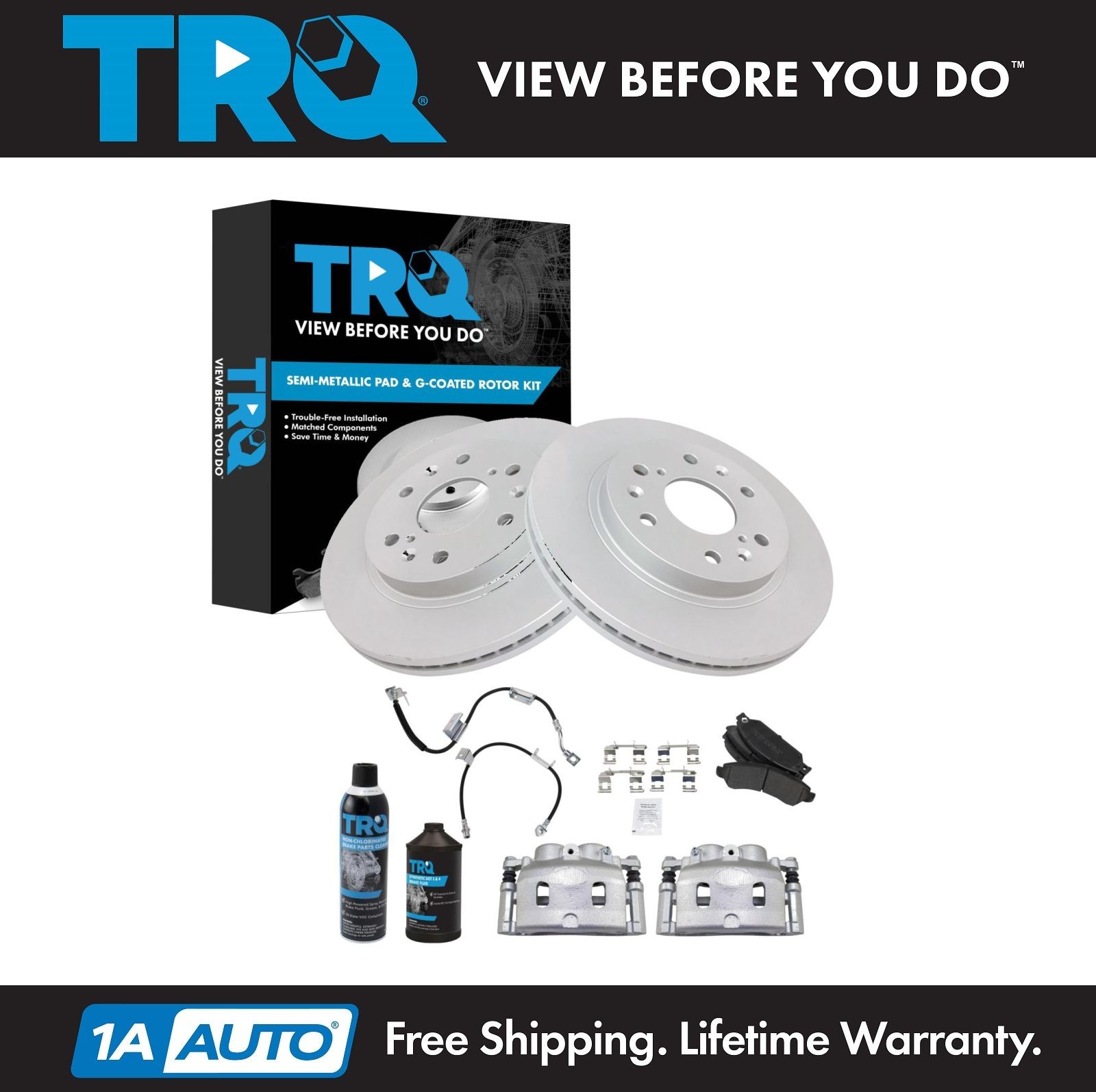 TRQ Front Brake Pad & Rotor Kit Premium G-Coated Semi-Metallic For Chevrolet GMC