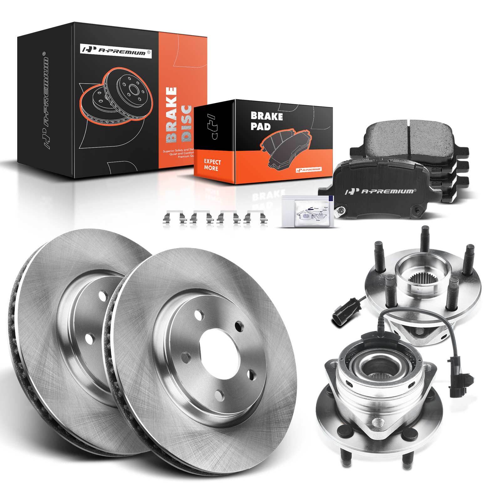 Front Disc Brake Rotors & Pad + Hub Bearing for Chevy HHR Malibu Pontiac Saturn