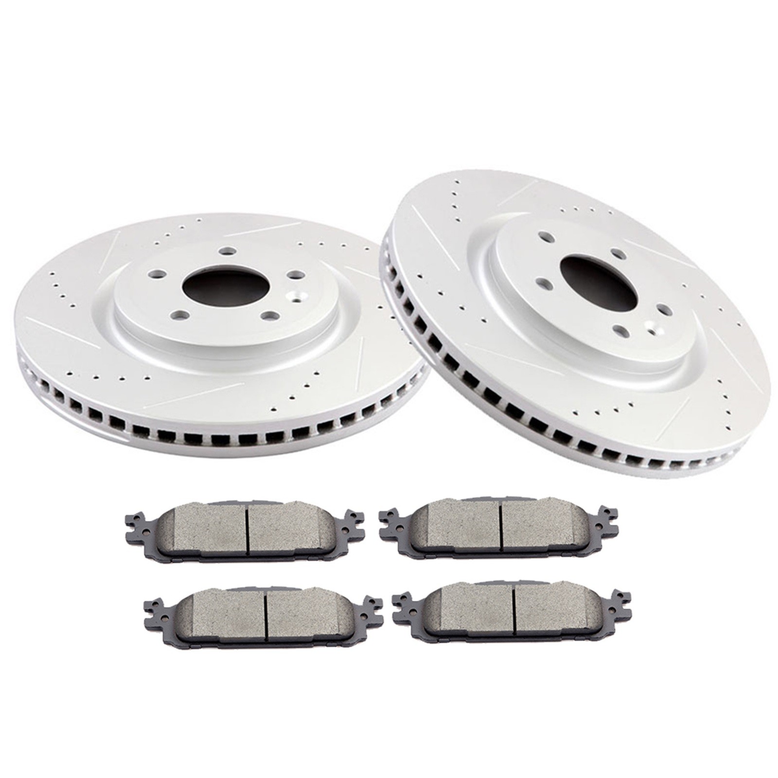 Front Drilled & Slotted Ceramic Brake Pads And Rotors For Cadillac Escalade