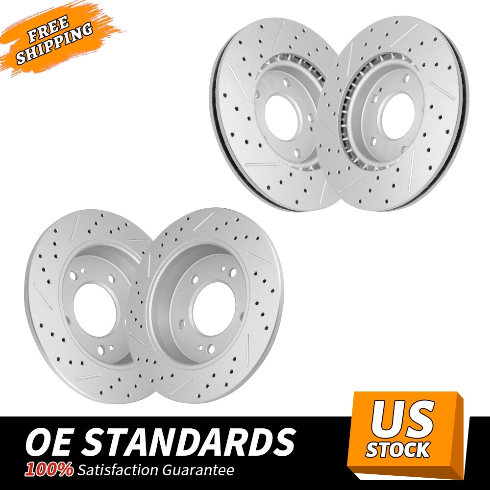 Front Rear Drilled Brake Rotors for Hyundai Elantra GT Veloster Kia Forte Soul