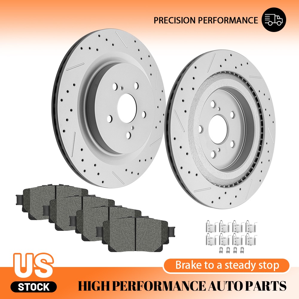 Rear Drilled Slotted Disc Rotors + Ceramic Brake Pads Set For Toyota Highlander