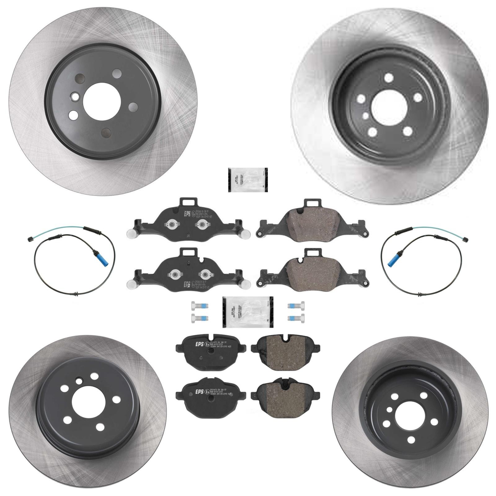 Coated Front & Rear Disc Brake Rotors & Brake Pads Fits 530I 530e 18-22 348MM
