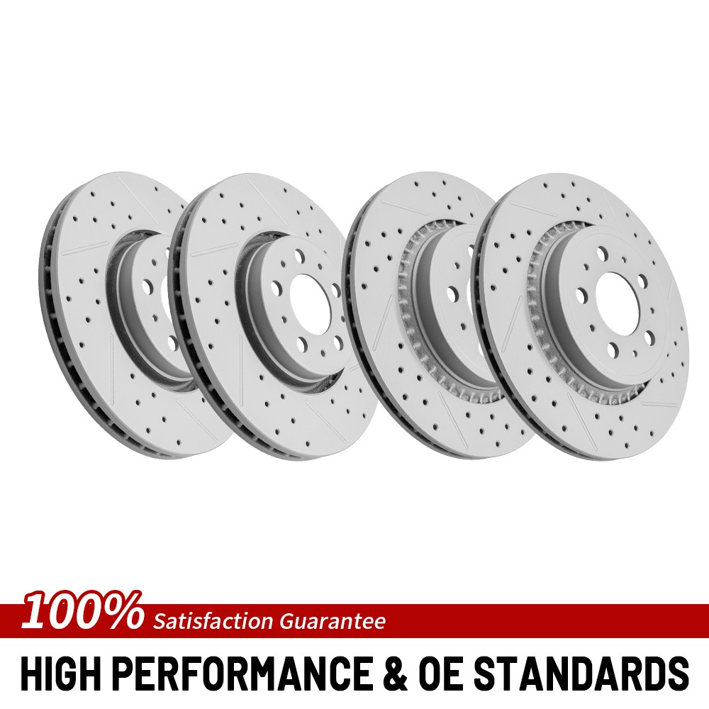 12.44″Front & 12.13″Rear Drilled Brake Rotors For 2003-2010 2011-2013 Volvo XC90