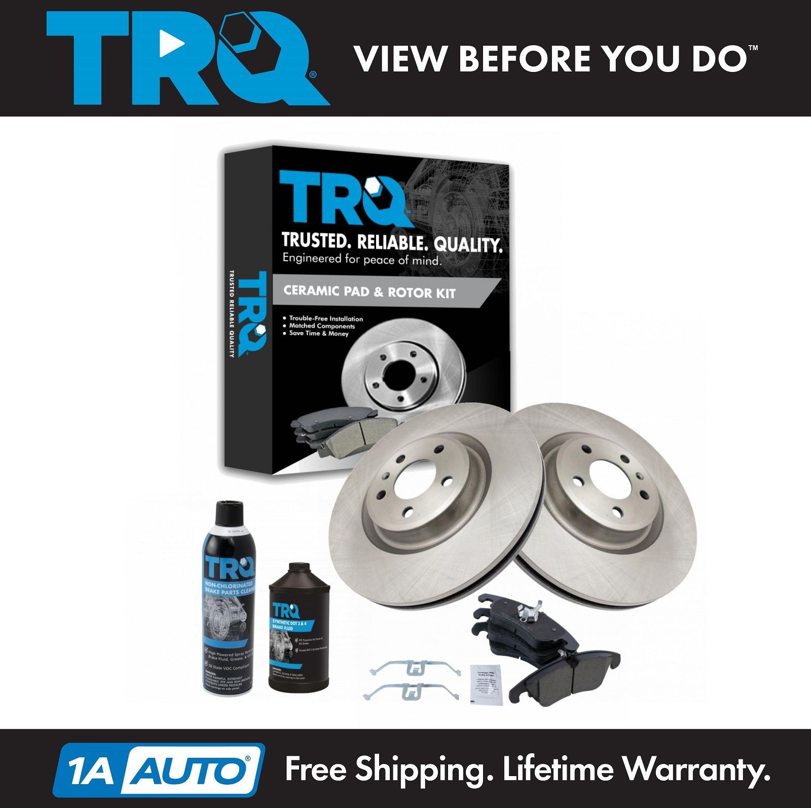 Front Ceramic Brake Pad & Rotor Kit for Audi A6 A7 S4 Q5 w/Fluid