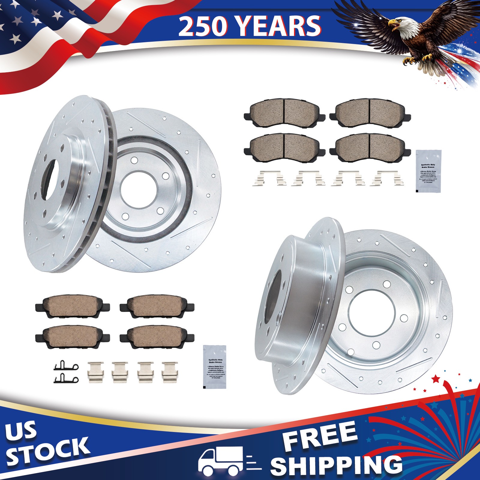 Front & Rear Drilled Rotors Ceramic Pads for Dodge Avenger Caliber Jeep Compass