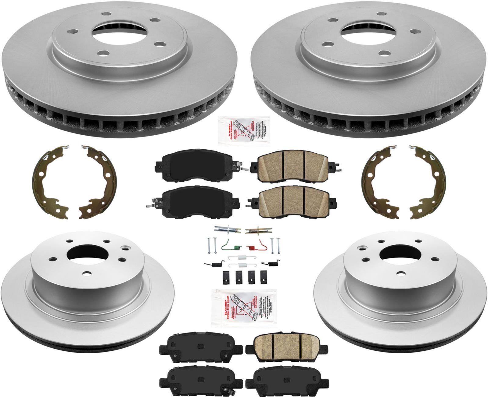 Front & Rear Coated Rotors & Ceramic Pads Brake Shoes For Nissan Leaf 2014-2017