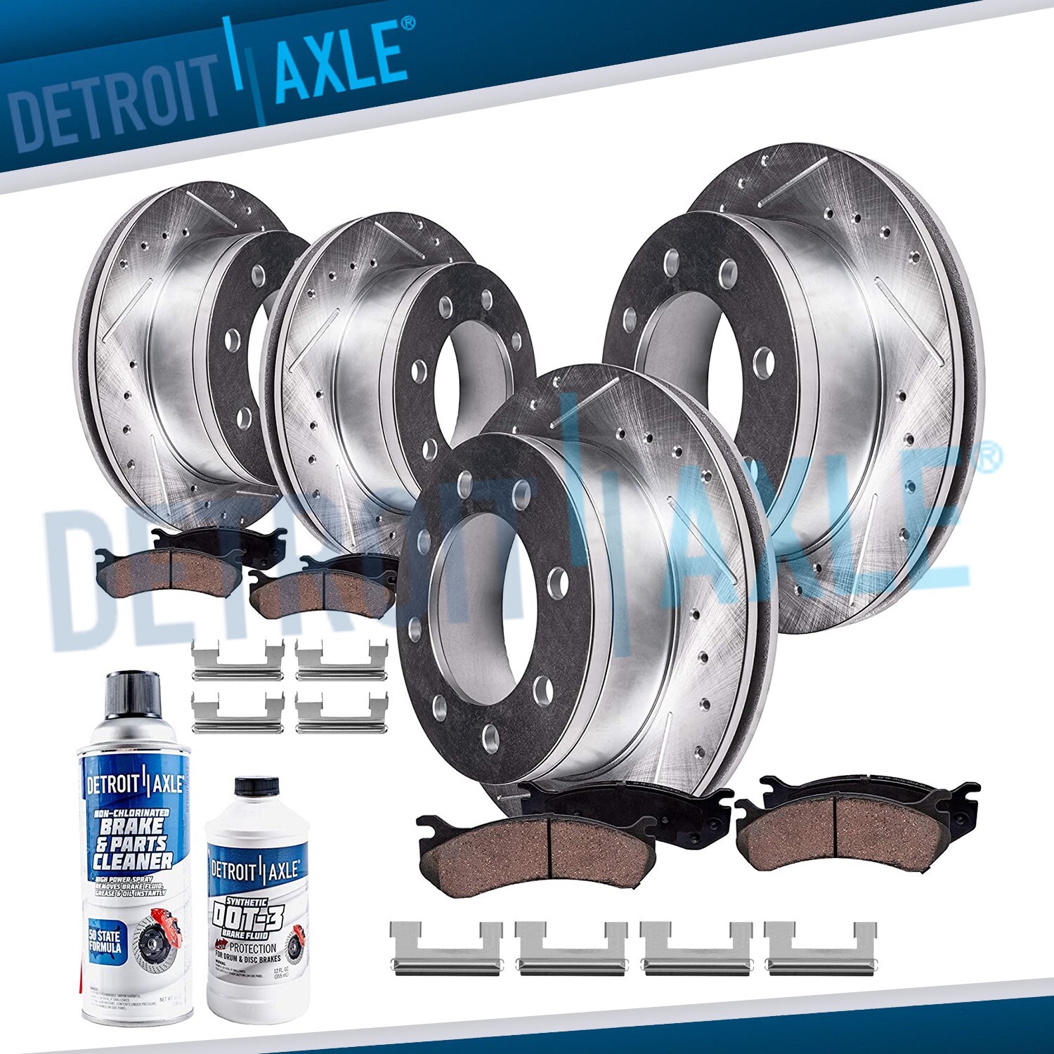 Front & Rear Drilled Rotors + Brake Pads for Chevy Silverado Sierra 2500HD 3500