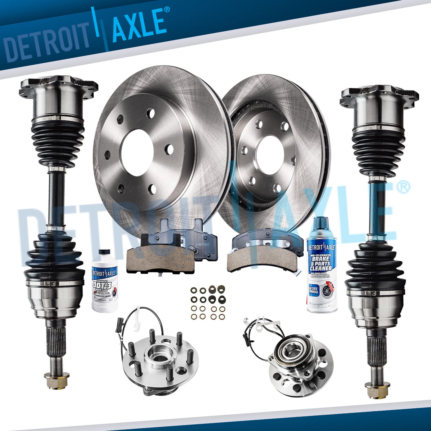 FRONT Brake Rotors + Pads + Wheel Bearings + Axles for 1995-1999 Chevy GMC K1500