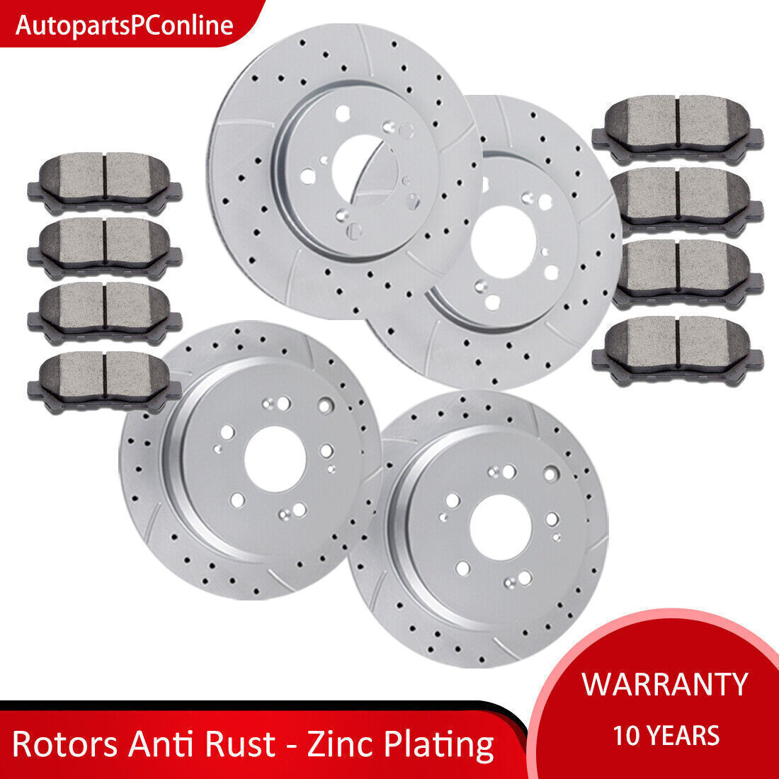 Front Rear Drilled Slotted Rotors Discs and Brake Ceramic Pads for Honda Odyssey
