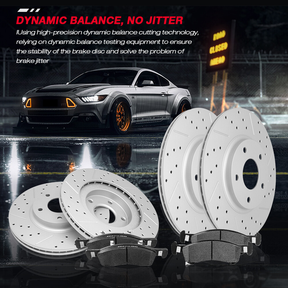 For 2014 – 2021 Kia Soul Front & Rear Drilled Brake Rotors + Ceramic Brake Pads