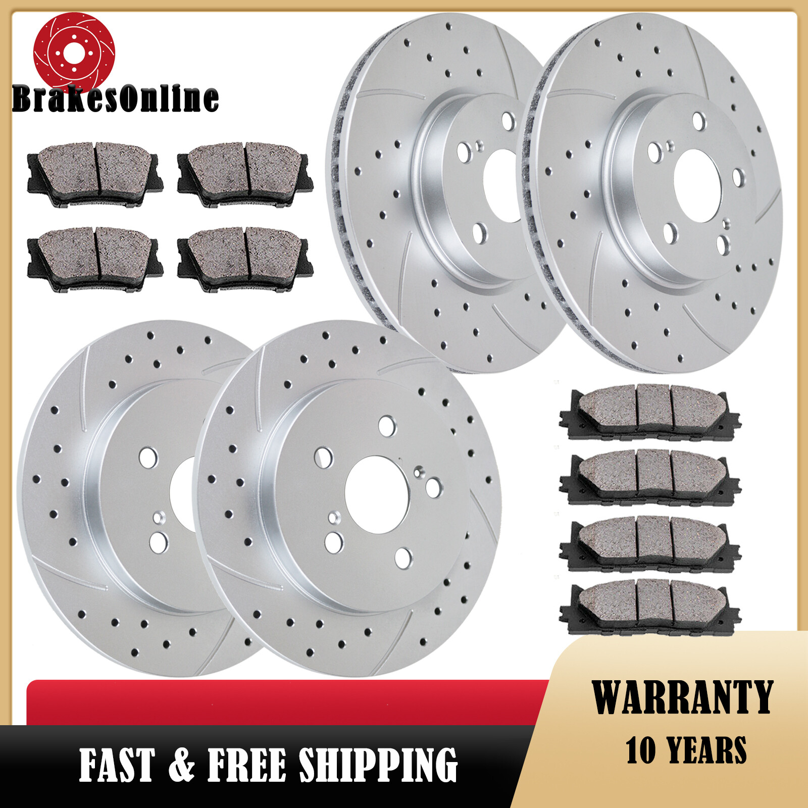 275mm Front & 259mm Rear Brake Rotors Pads Kit fit for Toyota Corolla 2009-19