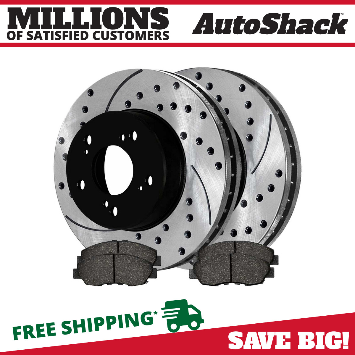 Front Drilled Slotted Brake Rotors Black & Pads for 2006-2011 Honda Civic 1.8L