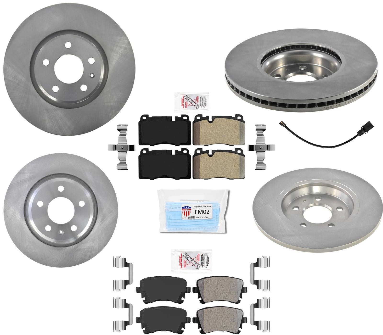 Front & Rear Brake Rotors Brake Pads Sensor for Audi Q5 2.0L Turbo 2013-2017