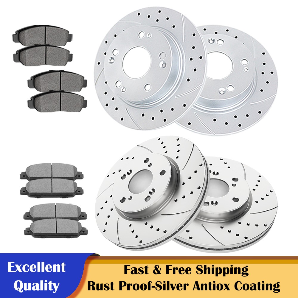 Front Rear Drilled Rotors Brake Pads Kit Fit 2013-2016 2017 Honda Accord EX EX-L