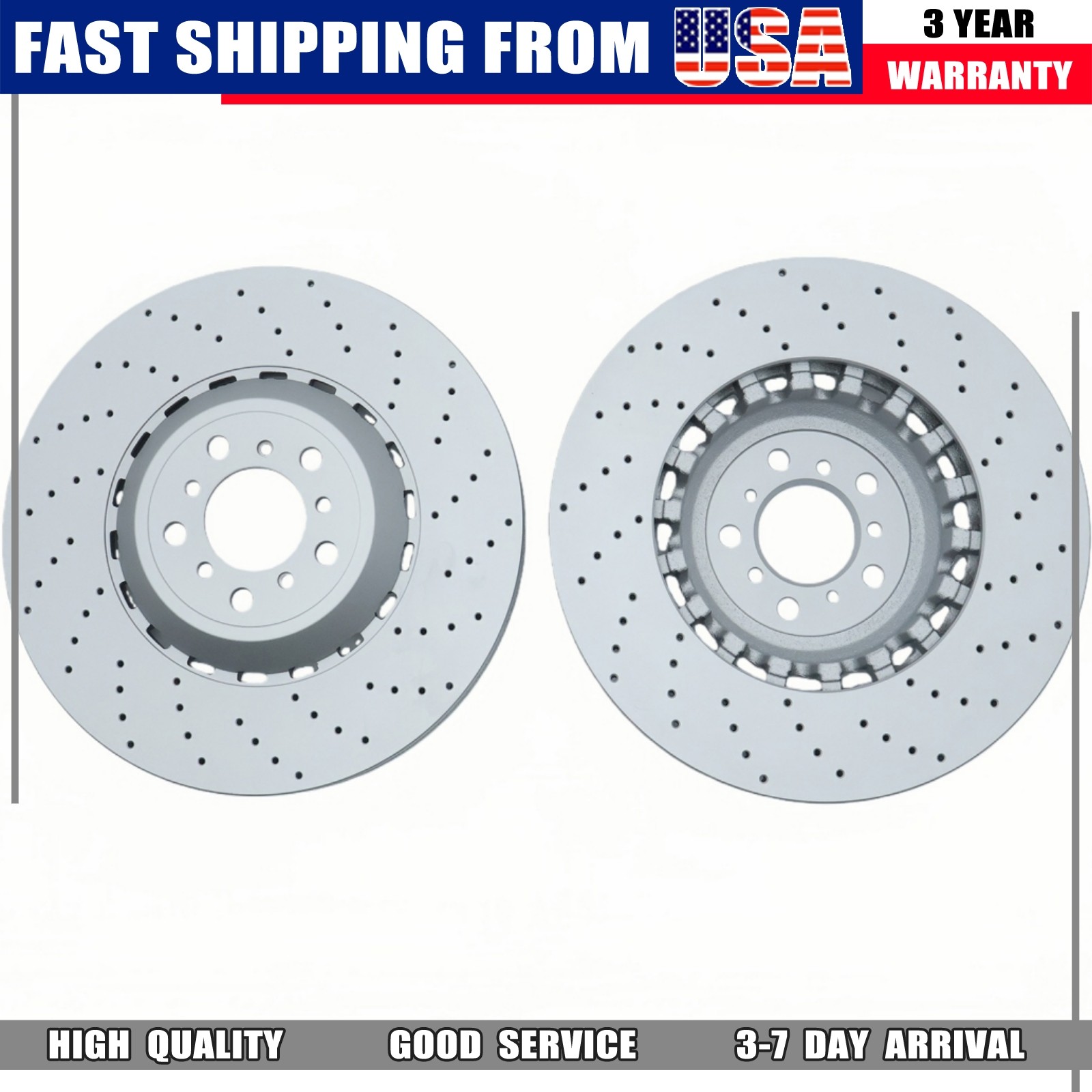 NEW 2x Front Vented & Drilled Disc Brake Rotors For BMW F10 F12 F13 M5 M6