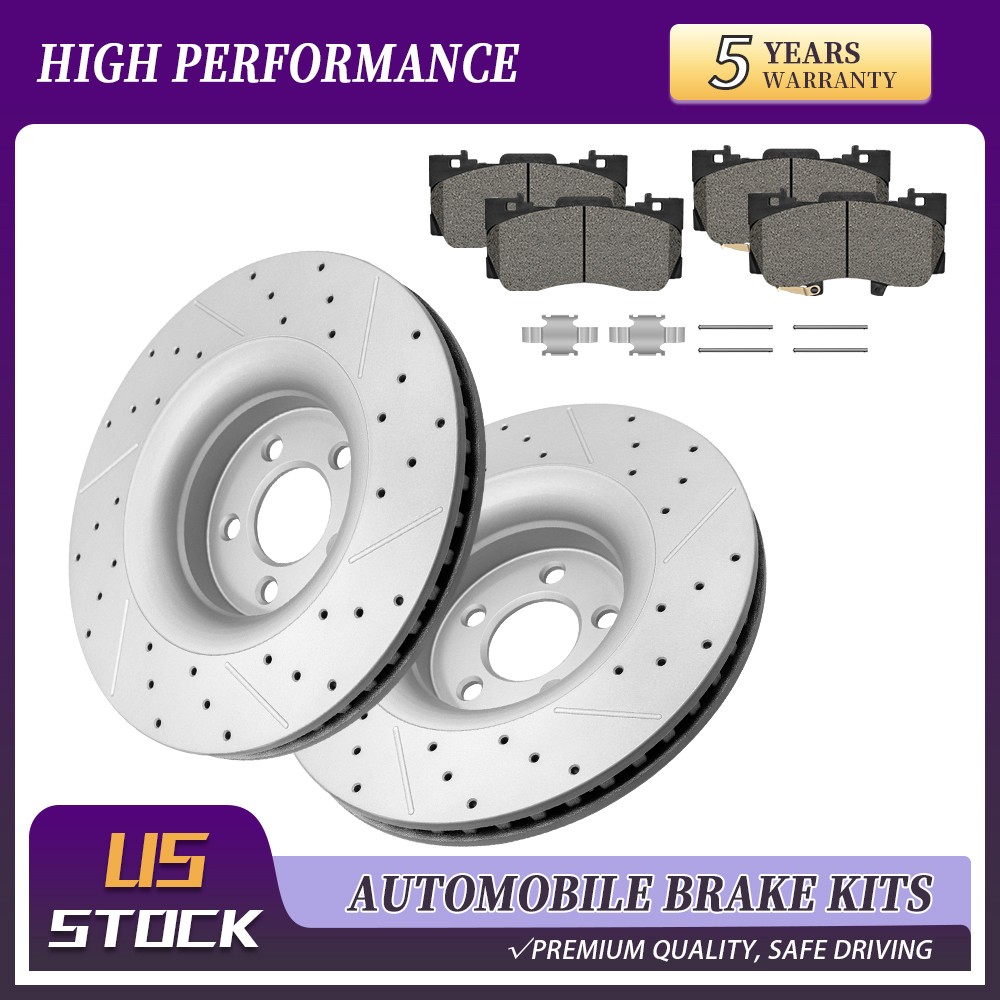 Front Drilled Brake Rotors Ceramic Pad For Ford Mustang 2015 2016 2017 2018-2021