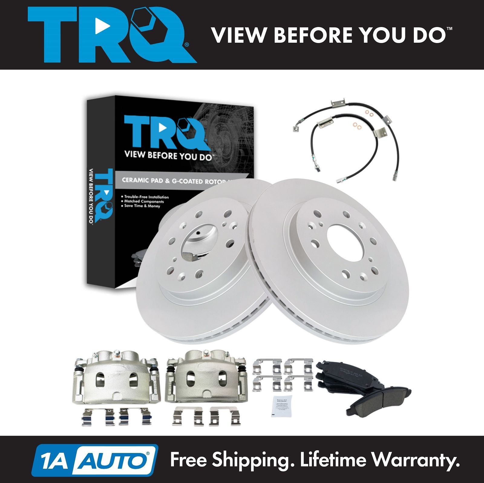 TRQ Brake Pad & Rotor Kit Premium G-Coated Ceramic Fits Chevrolet GMC