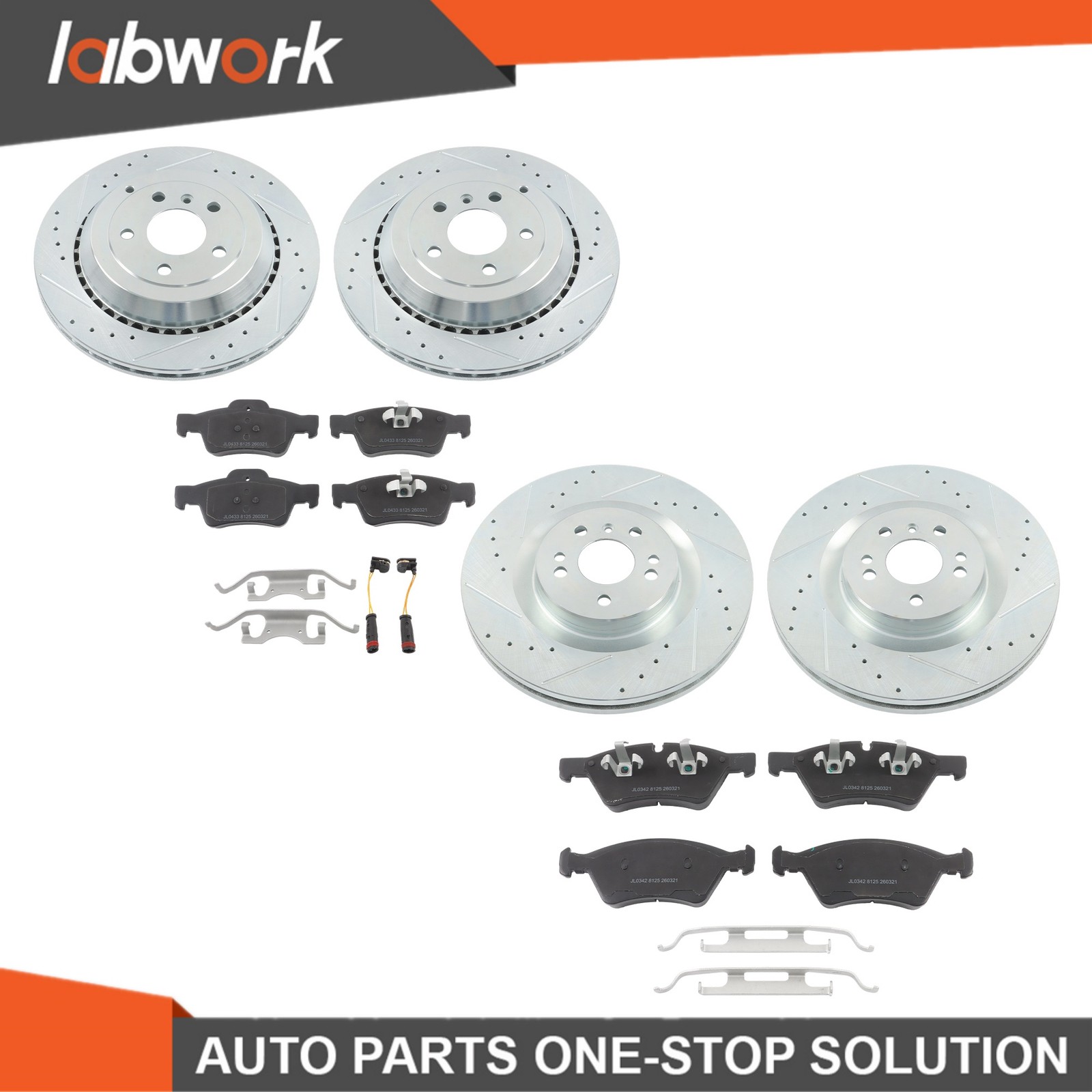 Labwork Front & Rear Drilled Brake Rotors & Ceramic Pads For Mercedes-BenzW164