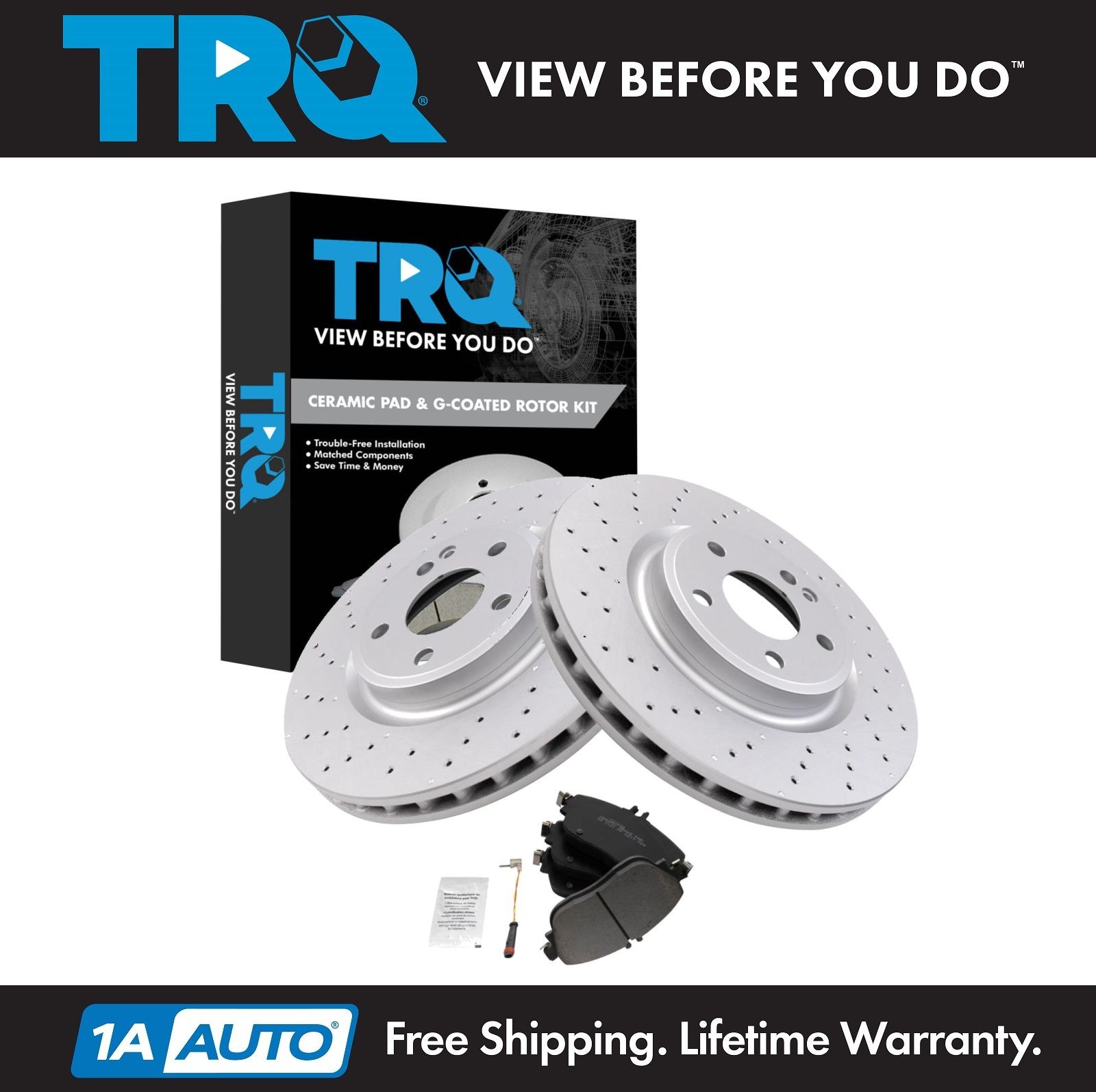 TRQ Brake Pad & Rotor Kit Ceramic Premium G-Coated Fits Mercedes-Benz